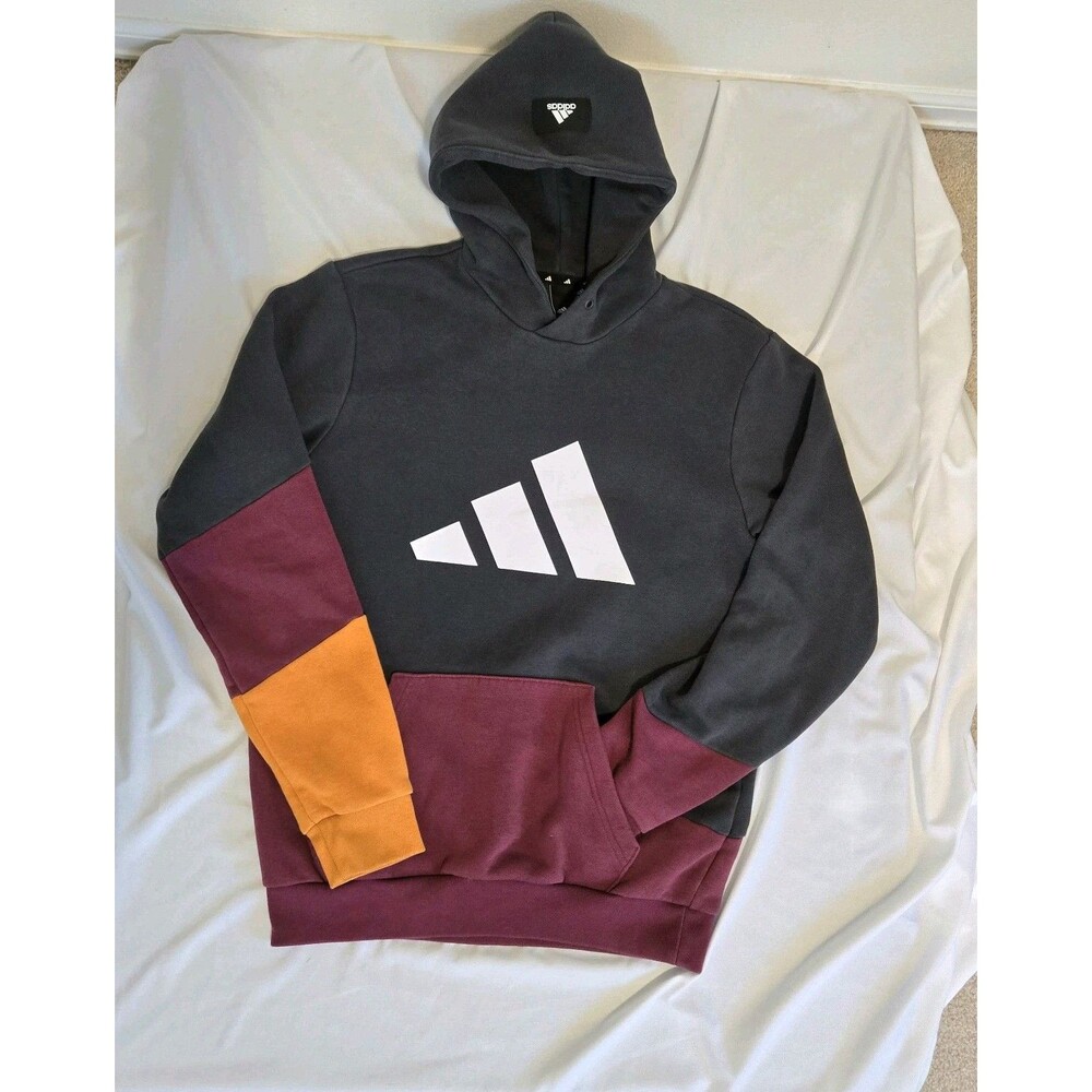Adidas Mens Hoodie Sportswear Logo Colorblock, Prime Black Red & Orange  Size SM
